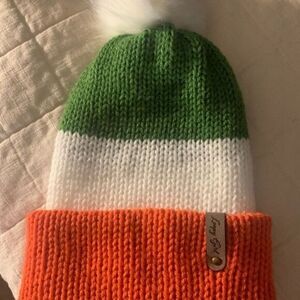 Irish flag hand knit hat